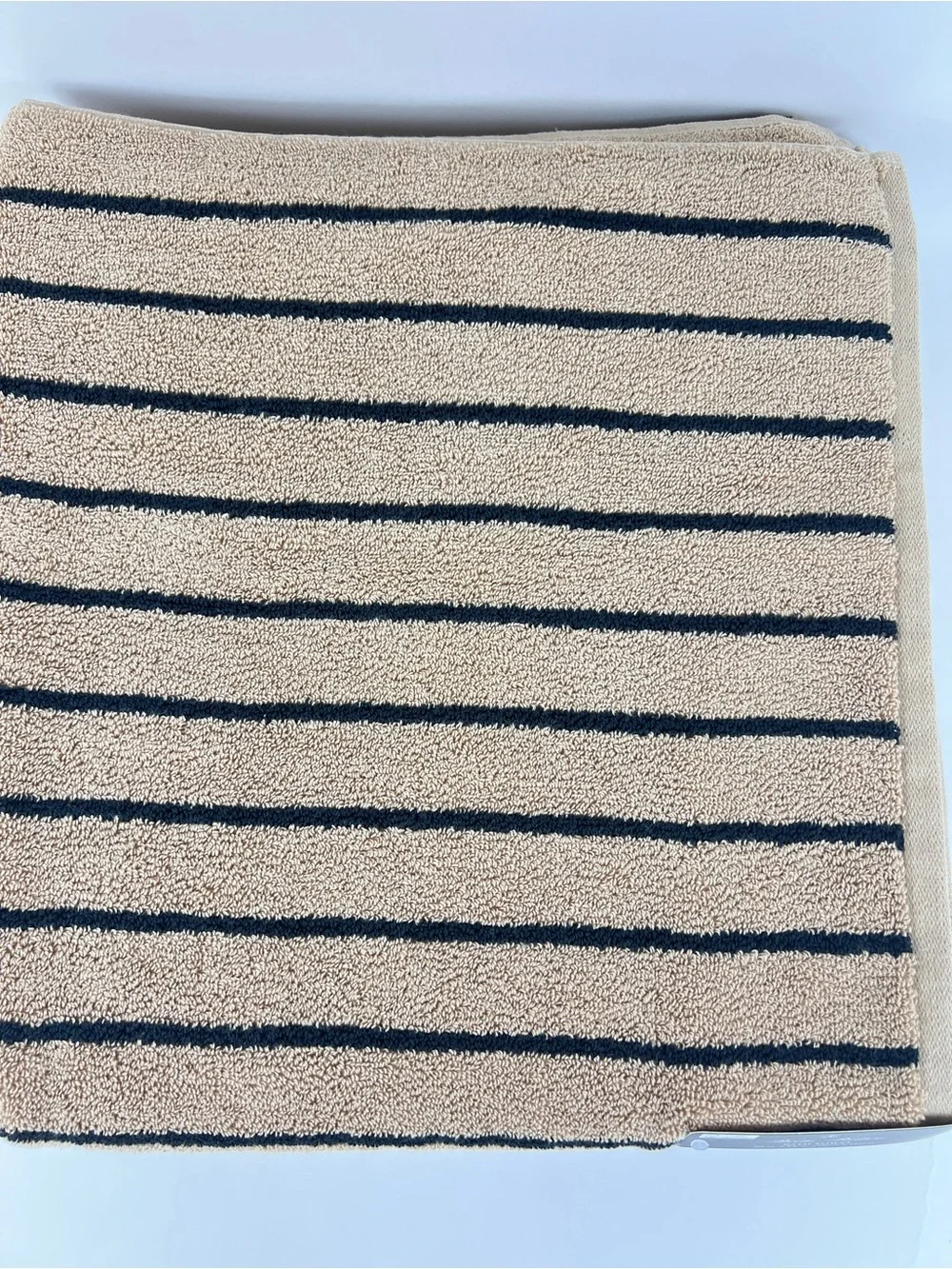Brooks Brothers Bath Towel Set 8 Pc Beige & Black Stripe Soft 100% Cotton NEW
